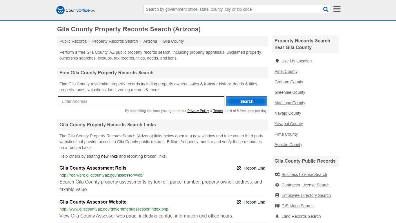Property Records Search - Gila County, AZ (Assessments ...